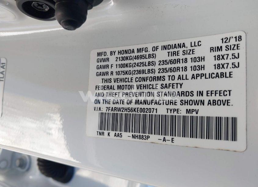 Photo 9 of 2019 Honda Cr-v EX (VIN 7FARW2H56KE002071)