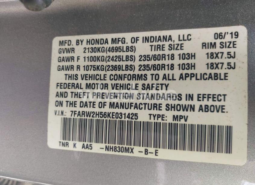 Photo 9 of 2019 Honda Cr-v EX (VIN 7FARW2H56KE031425)