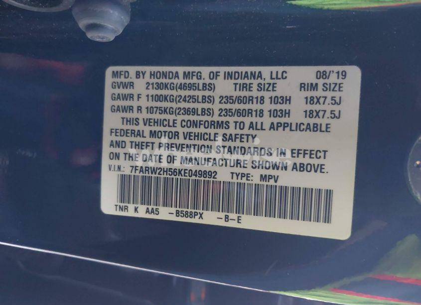 Photo 9 of 2019 Honda Cr-v EX (VIN 7FARW2H56KE049892)