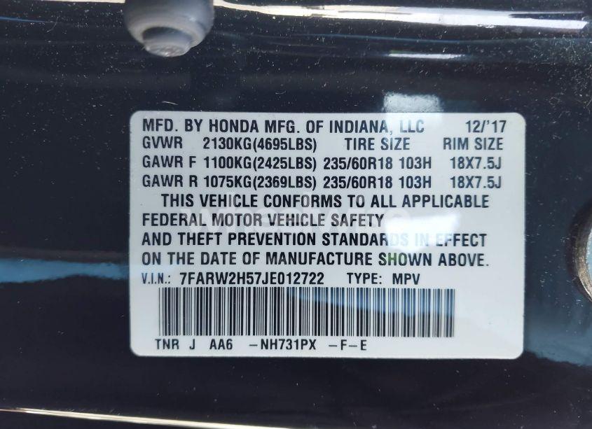 Photo 9 of 2018 Honda Cr-v EX (VIN 7FARW2H57JE012722)