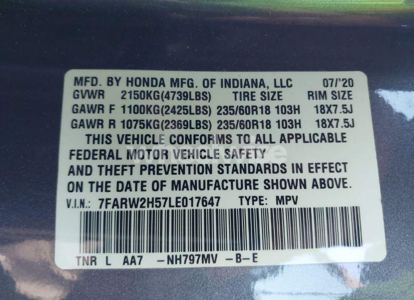 Photo 9 of 2020 Honda Cr-v AWD EX (VIN 7FARW2H57LE017647)