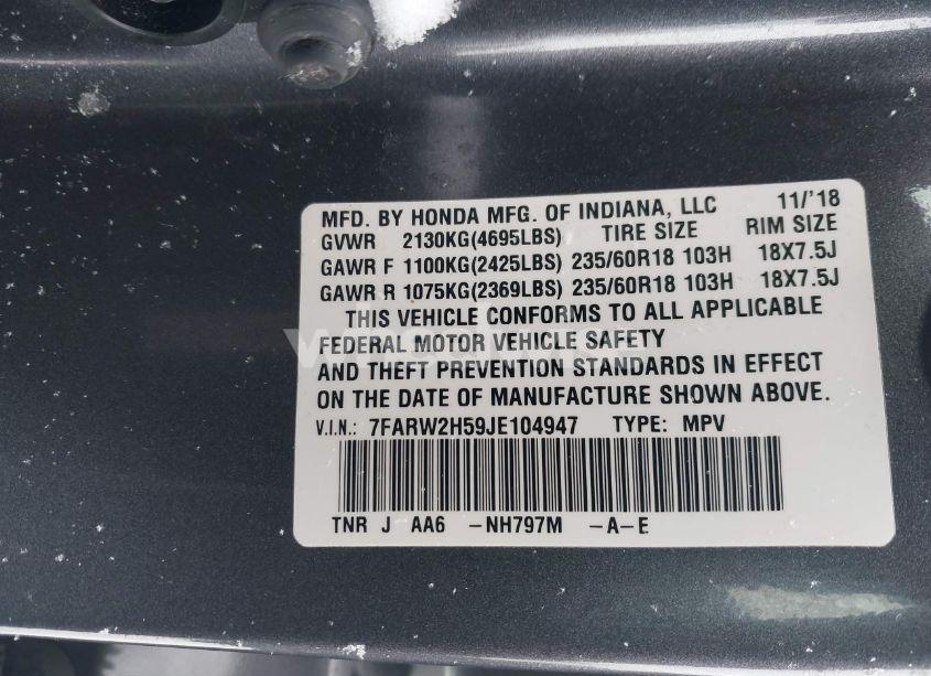 Photo 9 of 2018 Honda Cr-v EX (VIN 7FARW2H59JE104947)