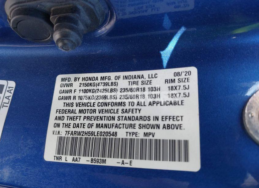 Photo 9 of 2020 Honda Cr-v AWD EX (VIN 7FARW2H59LE020548)