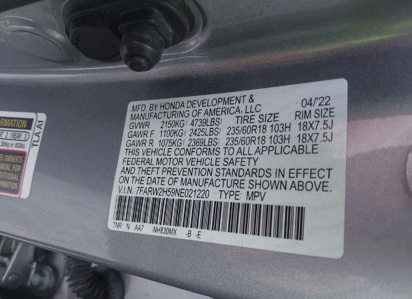 Photo 9 of 2022 Honda Cr-v AWD EX (VIN 7FARW2H59NE021220)