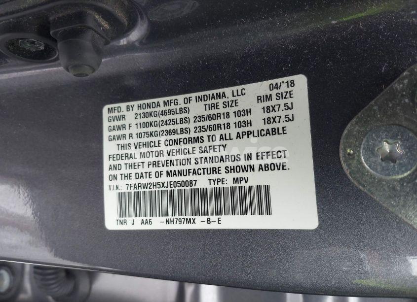 Photo 9 of 2018 Honda Cr-v EX (VIN 7FARW2H5XJE050087)