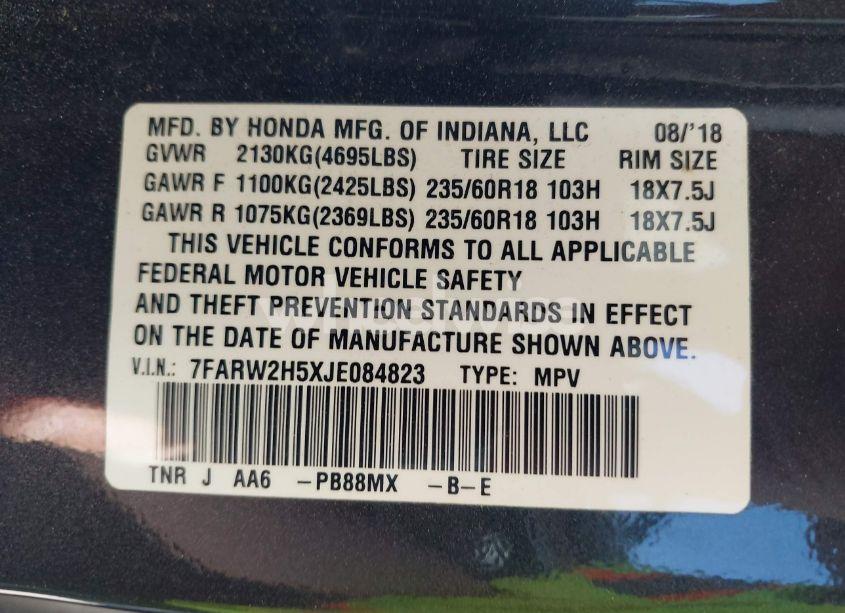 Photo 9 of 2018 Honda Cr-v EX (VIN 7FARW2H5XJE084823)