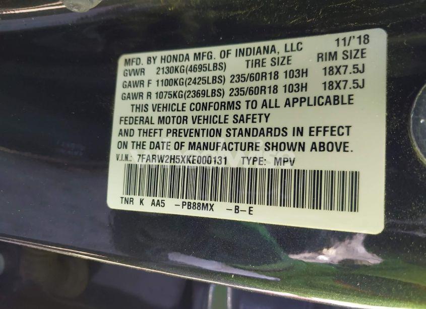 Photo 9 of 2019 Honda Cr-v EX (VIN 7FARW2H5XKE000131)