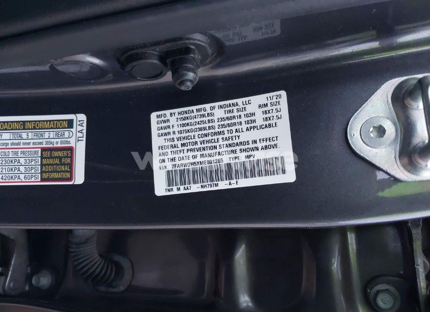 Photo 9 of 2021 Honda Cr-v AWD EX (VIN 7FARW2H5XME001265)