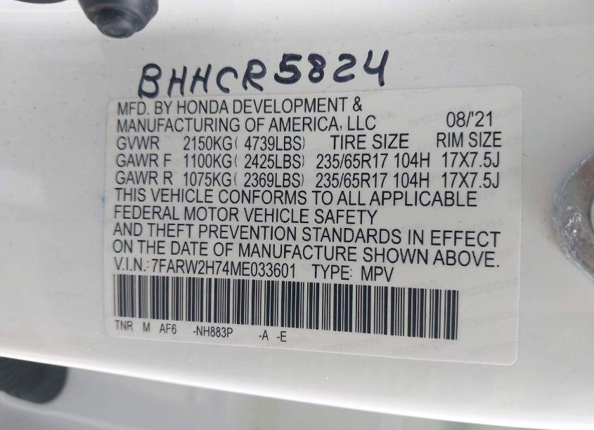 Photo 9 of 2021 Honda Cr-v AWD SPECIAL EDITION (VIN 7FARW2H74ME033601)