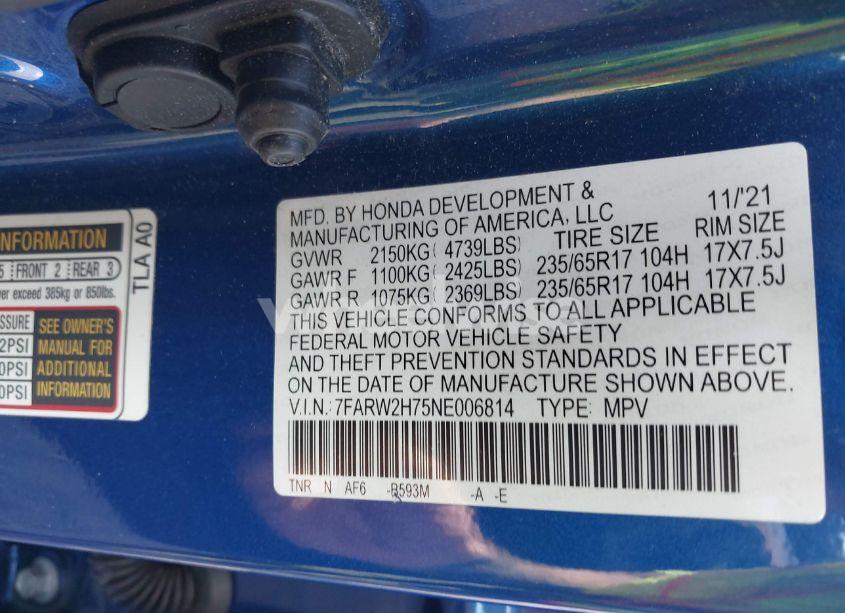 Photo 9 of 2022 Honda Cr-v AWD SPECIAL EDITION (VIN 7FARW2H75NE006814)