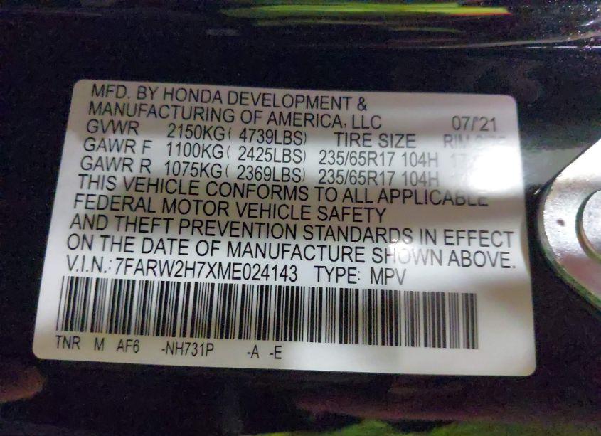 Photo 9 of 2021 Honda Cr-v AWD SPECIAL EDITION (VIN 7FARW2H7XME024143)