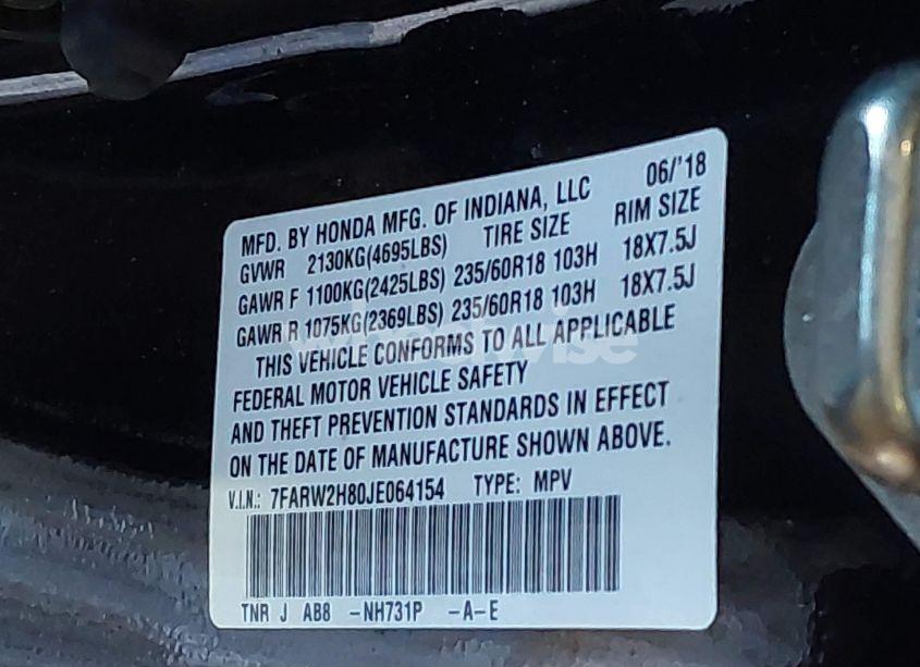 Photo 9 of 2018 Honda Cr-v EX-L/EX-L NAVI (VIN 7FARW2H80JE064154)