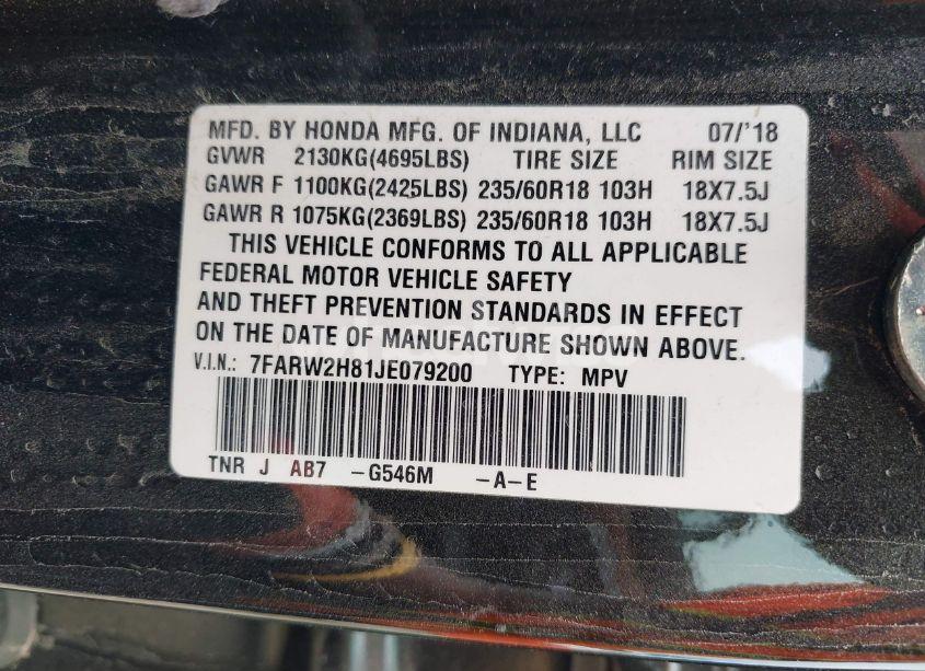 Photo 9 of 2018 Honda Cr-v EX-L/EX-L NAVI (VIN 7FARW2H81JE079200)