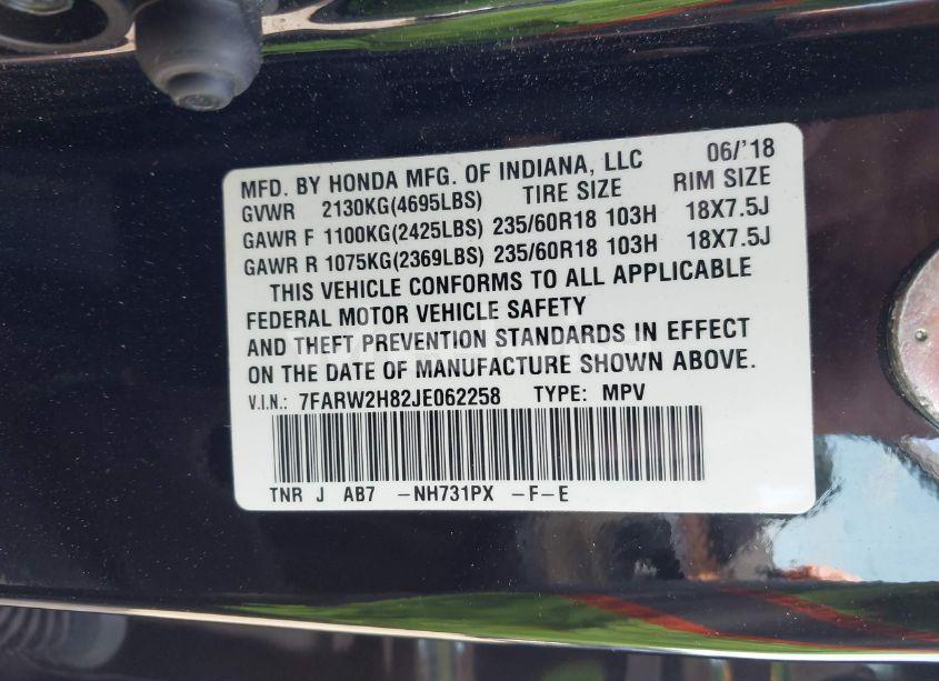 Photo 9 of 2018 Honda Cr-v EX-L/EX-L NAVI (VIN 7FARW2H82JE062258)