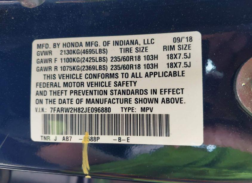 Photo 9 of 2018 Honda Cr-v EX-L/EX-L NAVI (VIN 7FARW2H82JE096880)