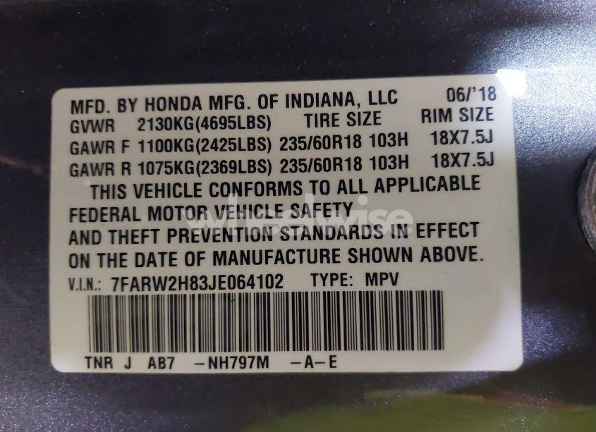 Photo 9 of 2018 Honda Cr-v EX-L/EX-L NAVI (VIN 7FARW2H83JE064102)
