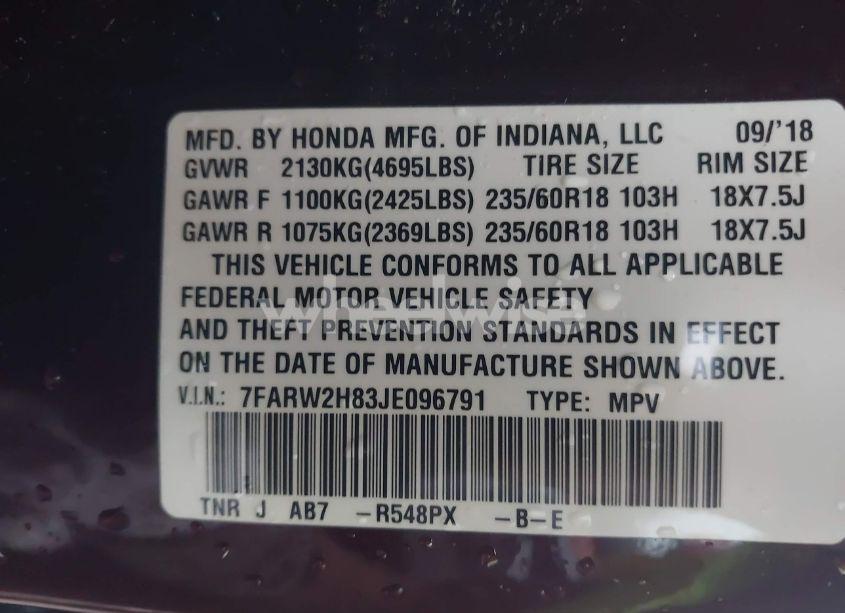 Photo 9 of 2018 Honda Cr-v EX-L/EX-L NAVI (VIN 7FARW2H83JE096791)