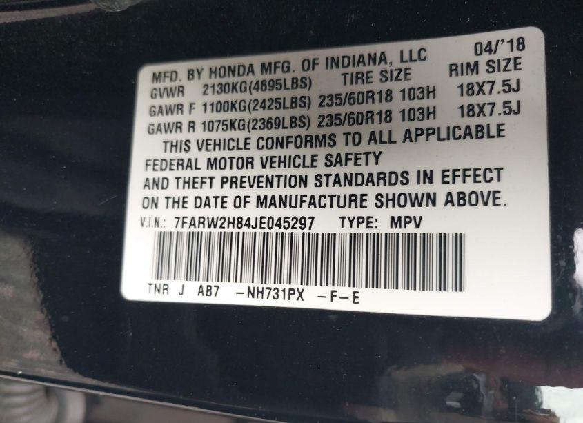 Photo 9 of 2018 Honda Cr-v EX-L/EX-L NAVI (VIN 7FARW2H84JE045297)