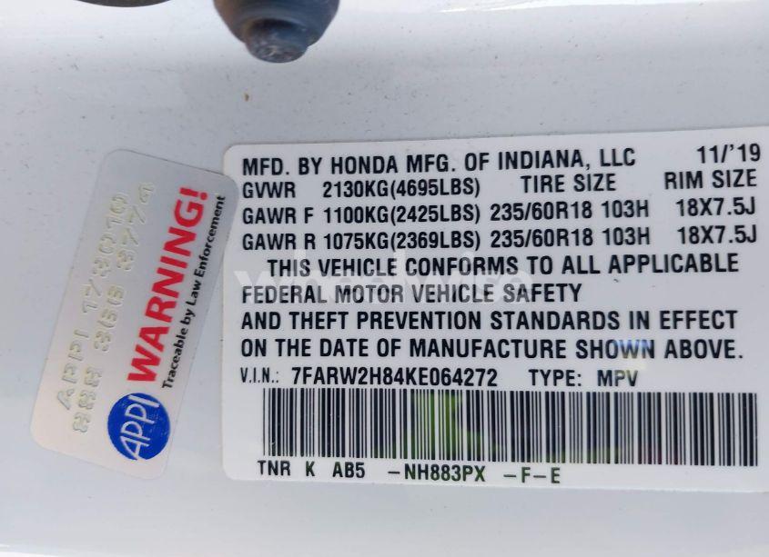 Photo 9 of 2019 Honda Cr-v EX-L (VIN 7FARW2H84KE064272)