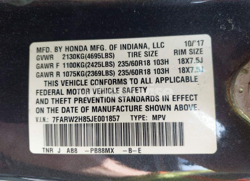 Photo 9 of 2018 Honda Cr-v EX-L/EX-L NAVI (VIN 7FARW2H85JE001857)