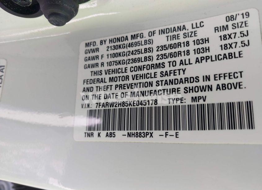 Photo 9 of 2019 Honda Cr-v EX-L (VIN 7FARW2H85KE045178)