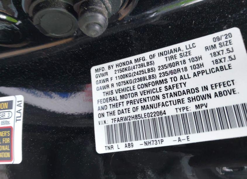 Photo 9 of 2020 Honda Cr-v AWD EX-L (VIN 7FARW2H85LE022064)