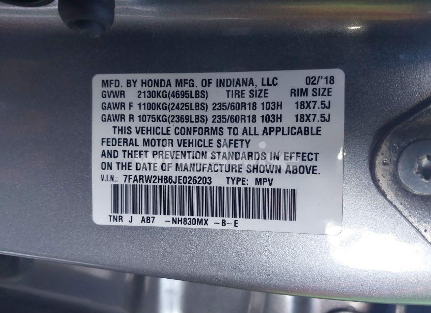 Photo 9 of 2018 Honda Cr-v EX-L/EX-L NAVI (VIN 7FARW2H86JE026203)