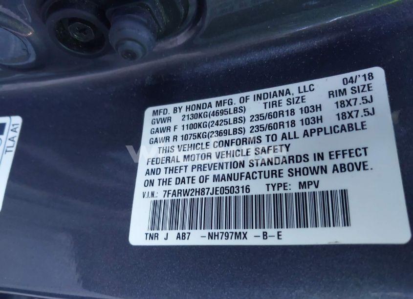 Photo 9 of 2018 Honda Cr-v EX-L/EX-L NAVI (VIN 7FARW2H87JE050316)