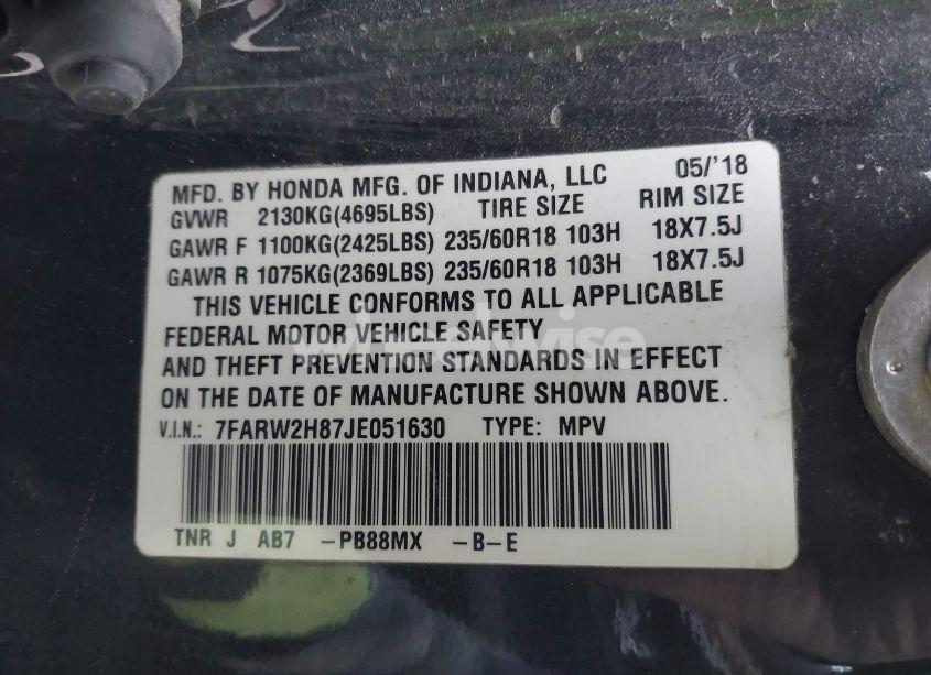 Photo 9 of 2018 Honda Cr-v EX-L/EX-L NAVI (VIN 7FARW2H87JE051630)