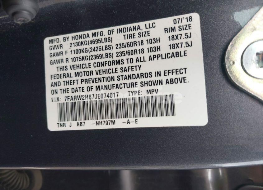 Photo 9 of 2018 Honda Cr-v EX-L/EX-L NAVI (VIN 7FARW2H87JE074017)