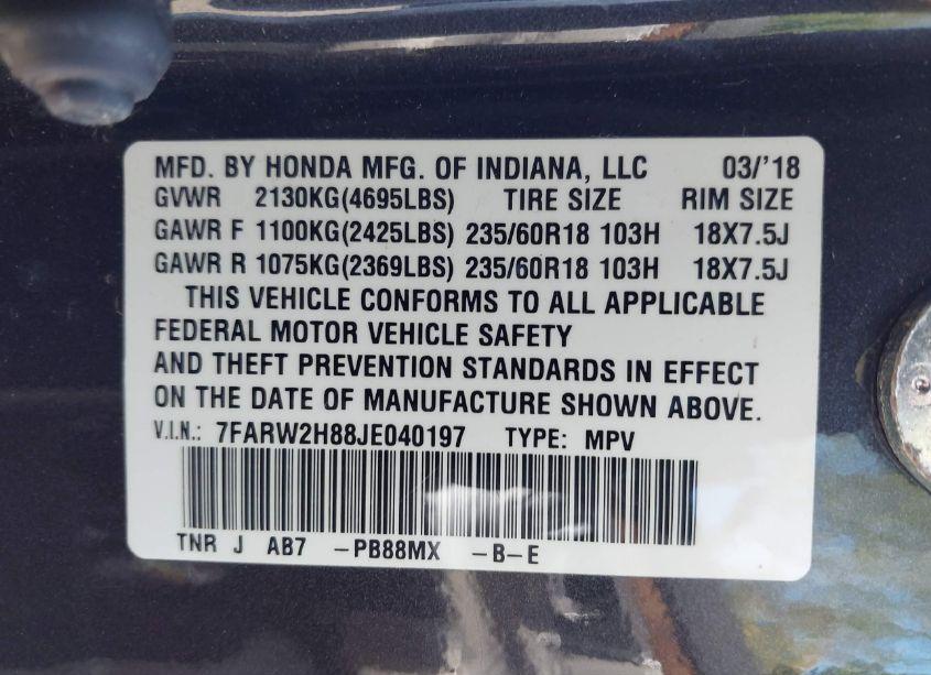 Photo 9 of 2018 Honda Cr-v EX-L/EX-L NAVI (VIN 7FARW2H88JE040197)