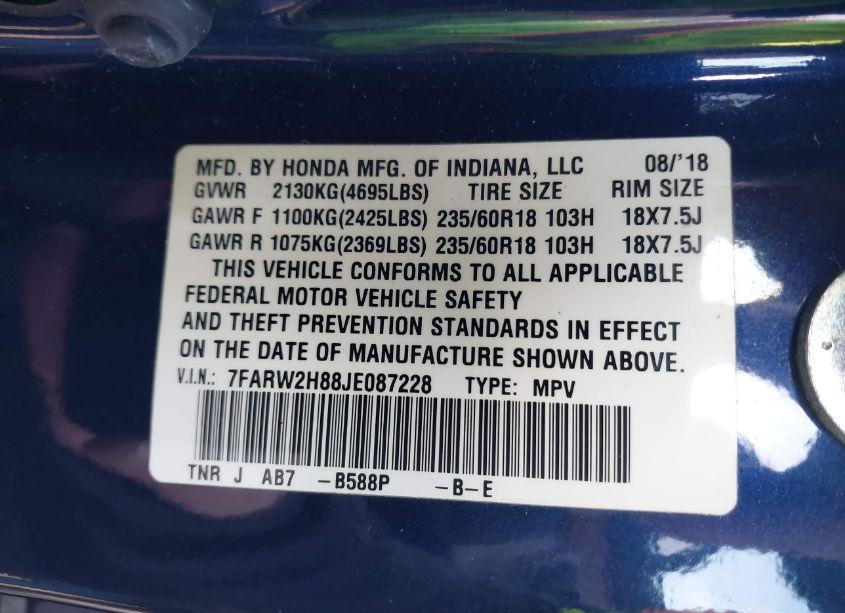 Photo 9 of 2018 Honda Cr-v EX-L/EX-L NAVI (VIN 7FARW2H88JE087228)