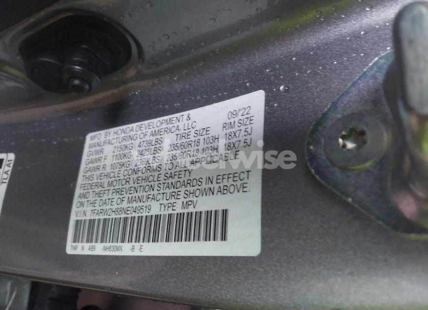 Photo 9 of 2022 Honda Cr-v AWD EX-L (VIN 7FARW2H88NE049519)