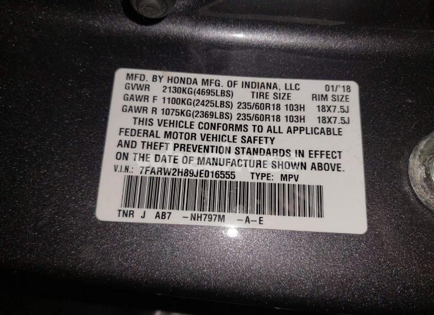 Photo 9 of 2018 Honda Cr-v EX-L/EX-L NAVI (VIN 7FARW2H89JE016555)