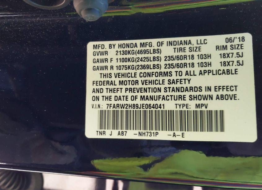 Photo 9 of 2018 Honda Cr-v EX-L/EX-L NAVI (VIN 7FARW2H89JE064041)