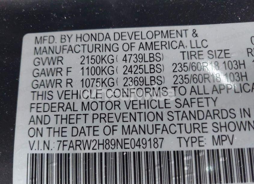Photo 9 of 2022 Honda Cr-v AWD EX-L (VIN 7FARW2H89NE049187)