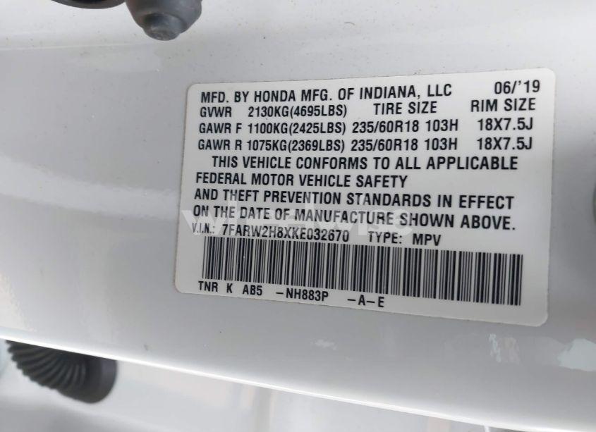 Photo 9 of 2019 Honda Cr-v EX-L (VIN 7FARW2H8XKE032670)