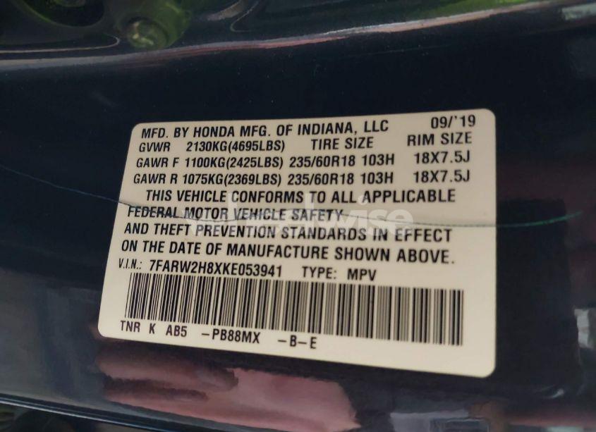 Photo 9 of 2019 Honda Cr-v EX-L (VIN 7FARW2H8XKE053941)