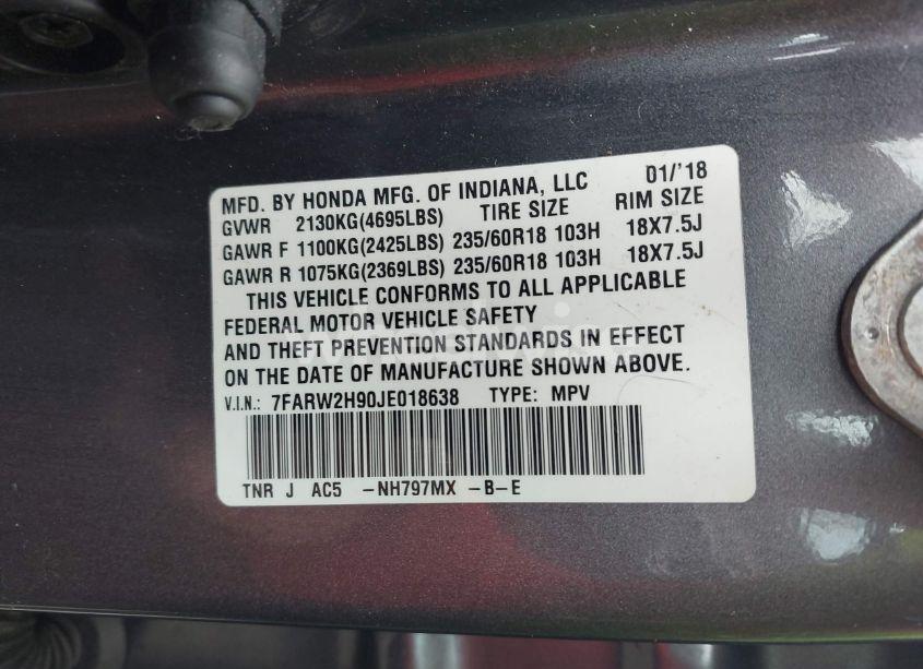 Photo 9 of 2018 Honda Cr-v TOURING (VIN 7FARW2H90JE018638)