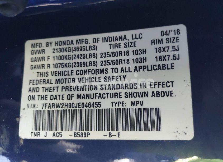 Photo 9 of 2018 Honda Cr-v TOURING (VIN 7FARW2H90JE046455)