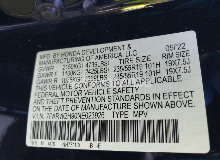 Photo 9 of 2022 Honda Cr-v AWD TOURING (VIN 7FARW2H90NE023926)