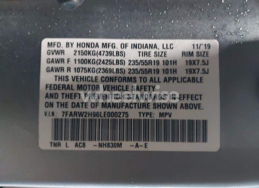 Photo 9 of 2020 Honda Cr-v AWD TOURING (VIN 7FARW2H96LE000275)