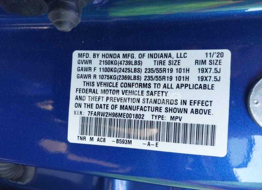 Photo 9 of 2021 Honda Cr-v AWD TOURING (VIN 7FARW2H96ME001802)