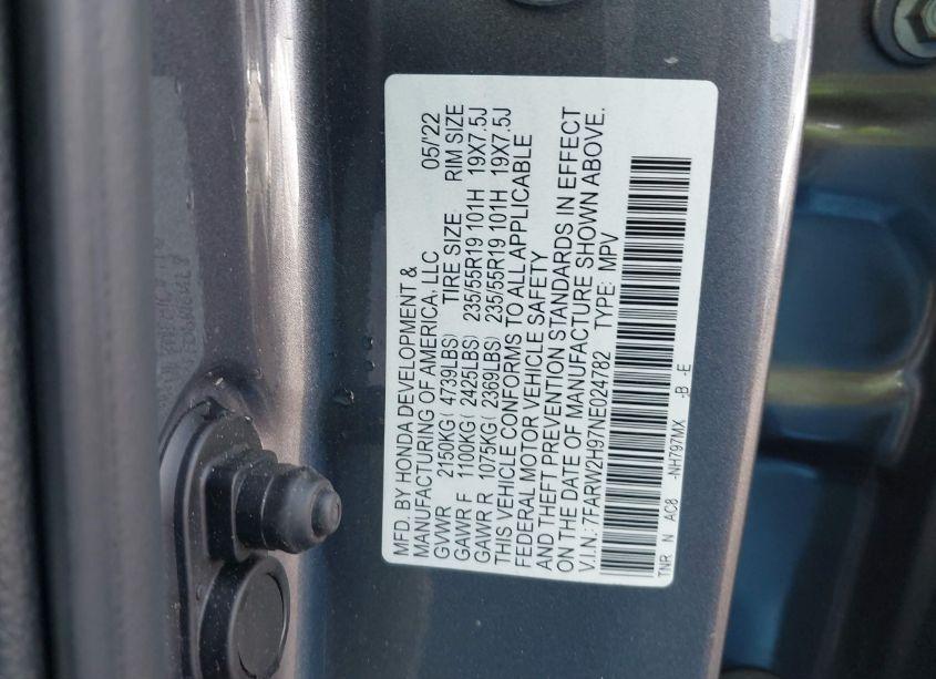 Photo 9 of 2022 Honda Cr-v AWD TOURING (VIN 7FARW2H97NE024782)