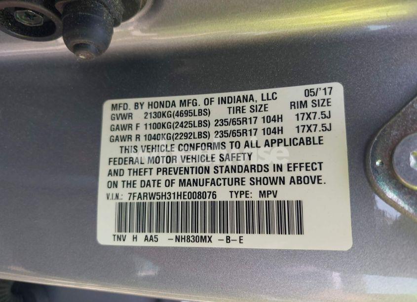 Photo 9 of 2017 Honda Cr-v LX (VIN 7FARW5H31HE008076)