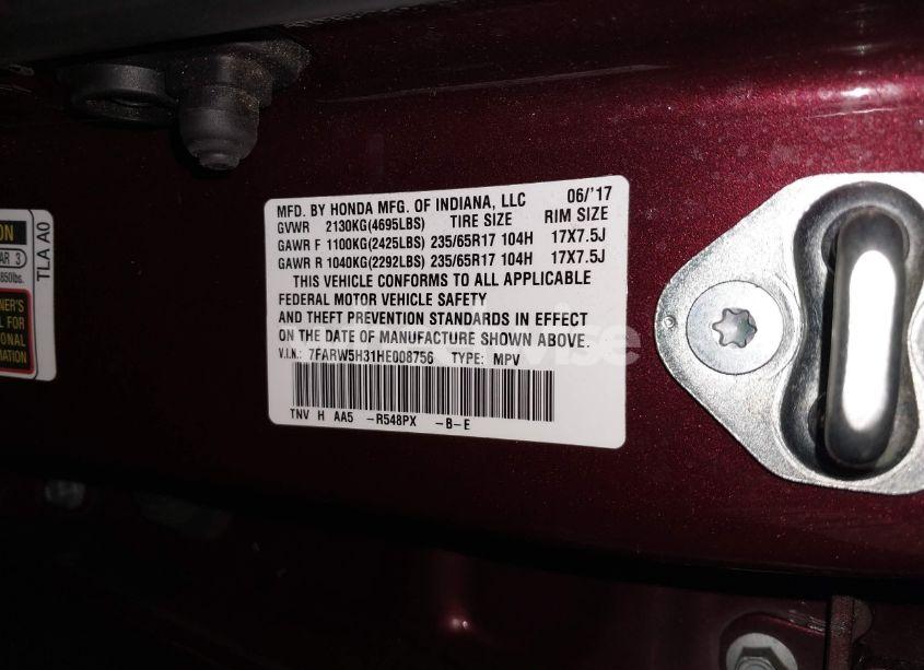 Photo 9 of 2017 Honda Cr-v LX (VIN 7FARW5H31HE008756)