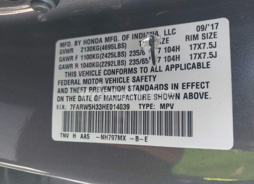 Photo 9 of 2017 Honda Cr-v LX (VIN 7FARW5H33HE014039)