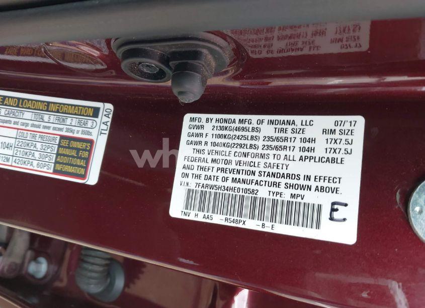 Photo 9 of 2017 Honda Cr-v LX (VIN 7FARW5H34HE010582)