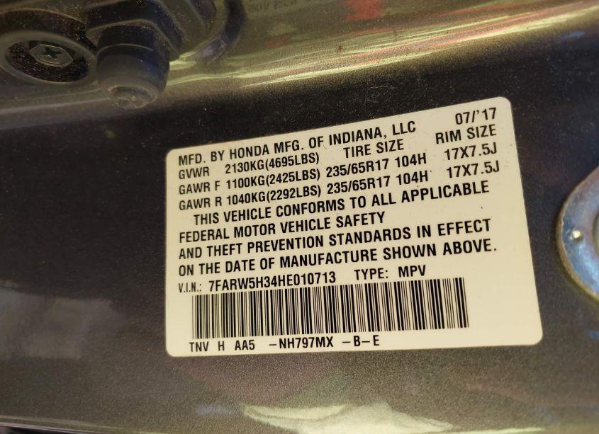 Photo 9 of 2017 Honda Cr-v LX (VIN 7FARW5H34HE010713)