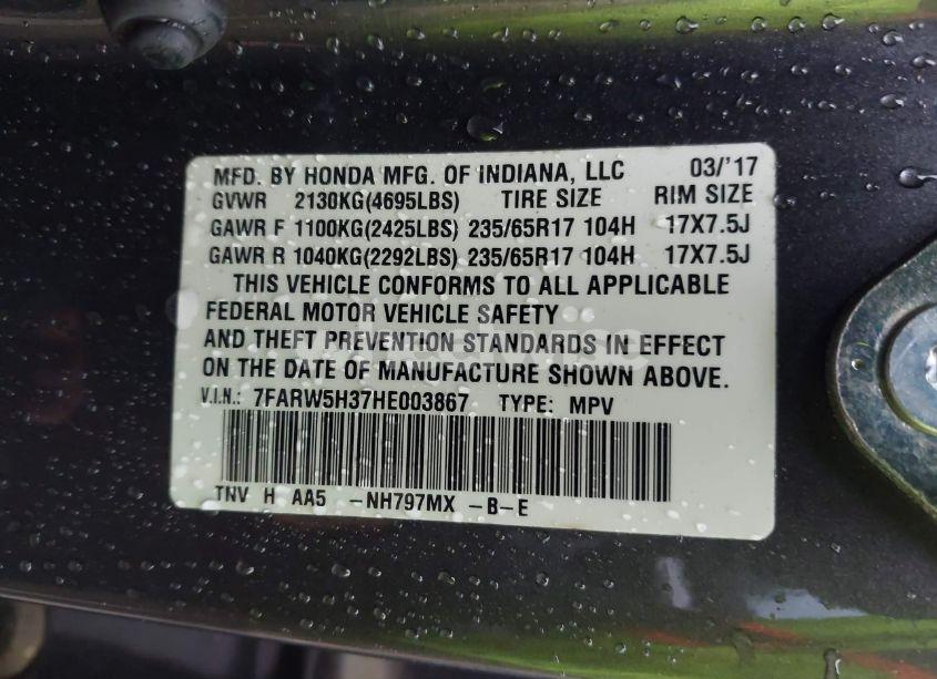 Photo 9 of 2017 Honda Cr-v LX (VIN 7FARW5H37HE003867)